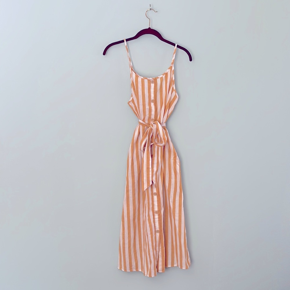 Walmart Size S Yellow & White Striped Midi Sundress